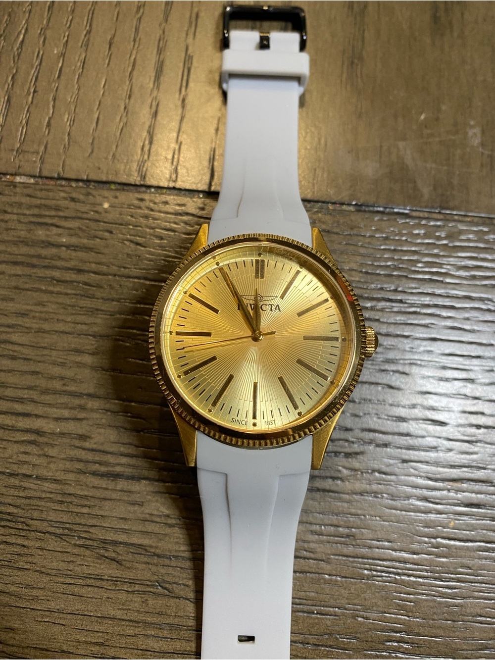 Invicta Gold Dial White Strap Watch